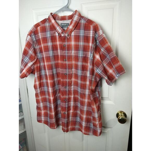 Eddie Bauer Men's Shirt 2XL Collared Button Front Short Sleeve Plaid Pocket... - Picture 2 of 8